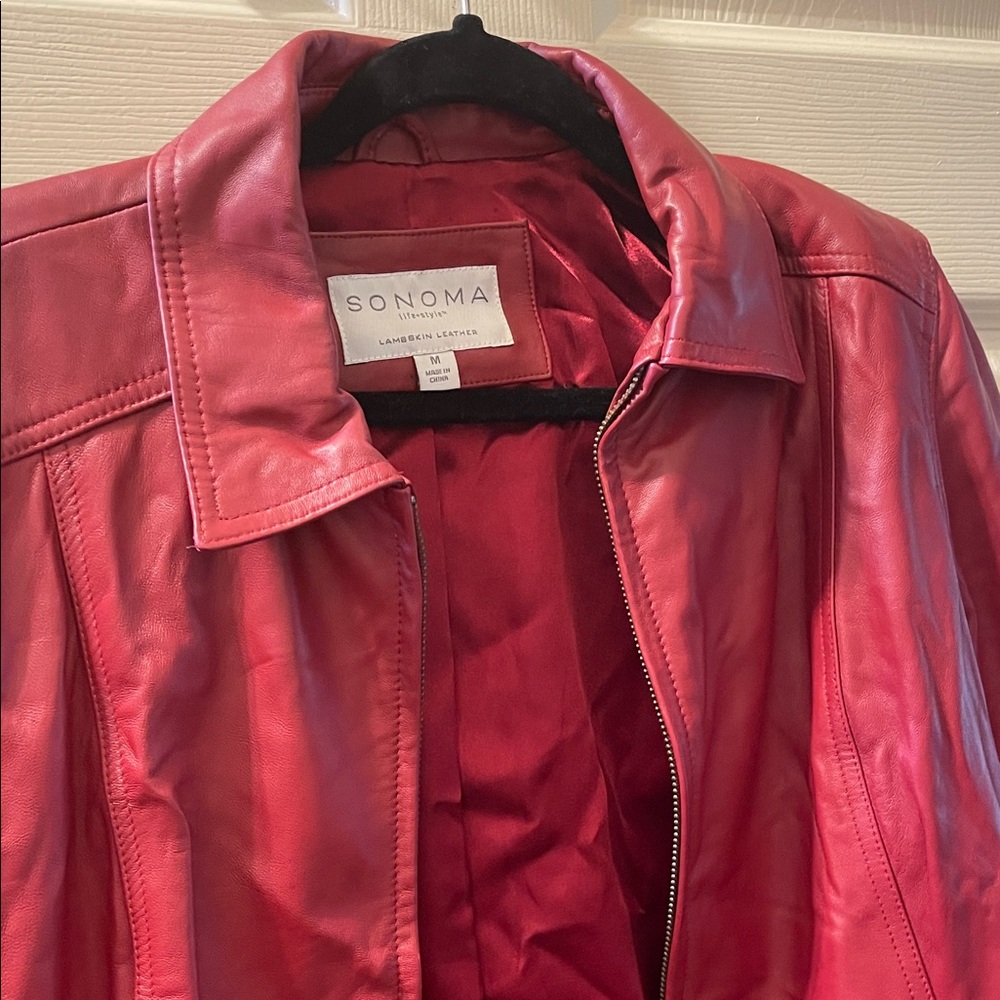 Vintage Sonoma Women's Vibrant Red Leather Jacket
